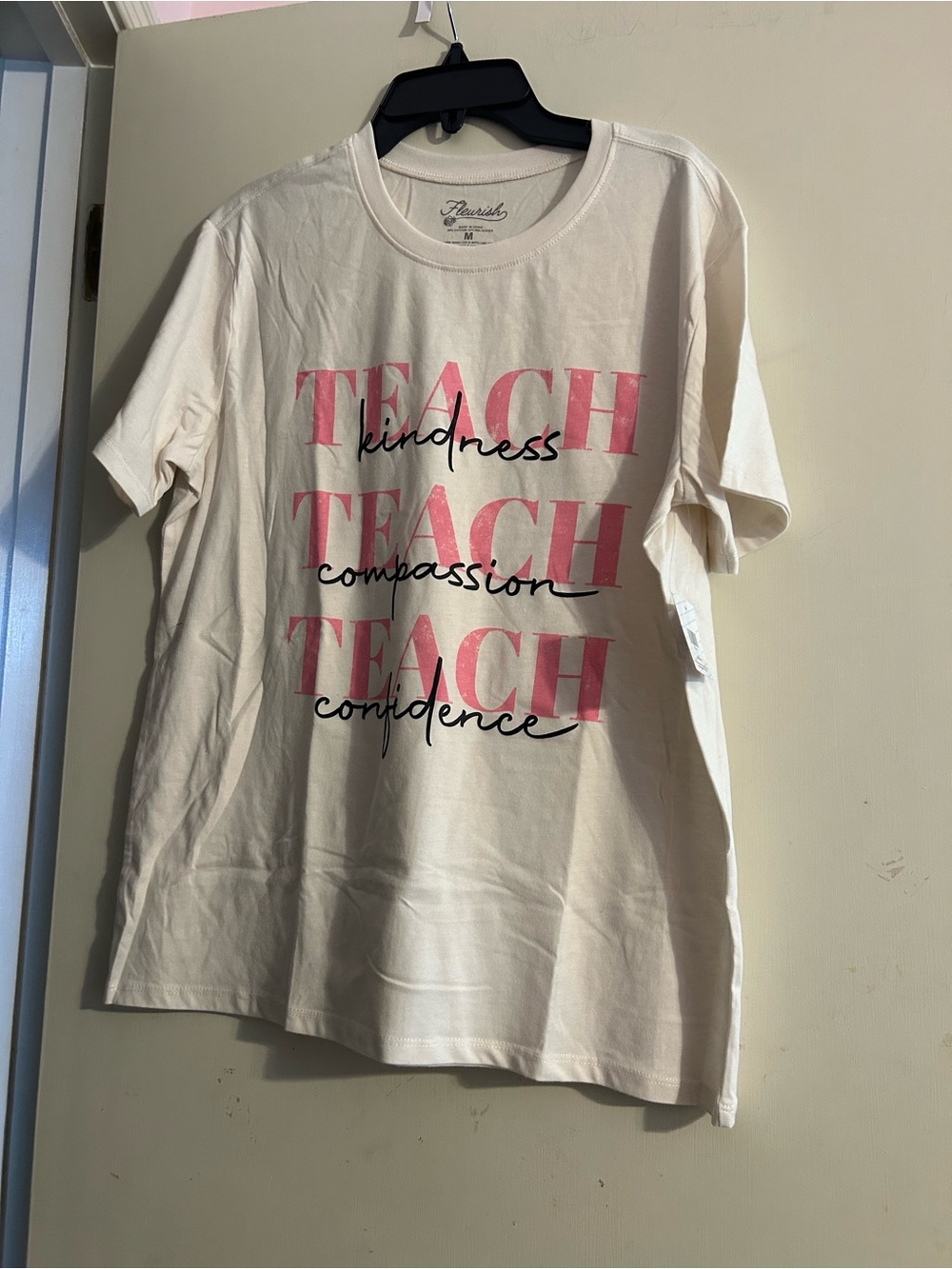 Women "Teach Kindness" Graphic Tee - Cream & Pink